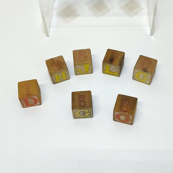 Alphabet Number Wooden Blocks Circa 1950s Play Education Toys Brand Unknown VTG - Picture 6 of 7